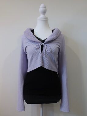 Divided Lavender Ribbed Faux Fur Collar Shrug Cardigan - XL